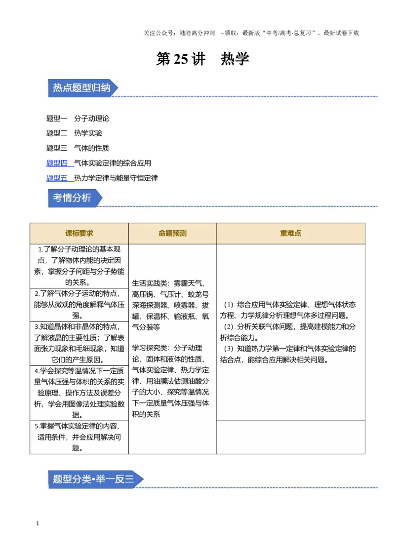 《第25讲热学（五大题型）（举一反三）（学生版）_04-物理-高考总复习_专项复习_2025年_2025年高考物理举一反三系列（新高考通用）_资料》第1页预览