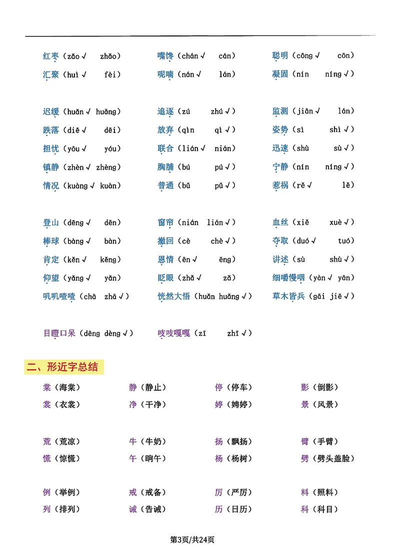 《三年级语文上册总考点清单，史上超全24页！_3年级上册同步教辅合集_3上-语文_三上语文-核心考点》第3页预览