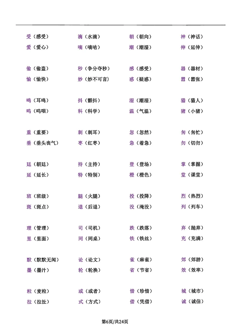 《三年级语文上册总考点清单，史上超全24页！_3年级上册同步教辅合集_3上-语文_三上语文-核心考点》第6页预览