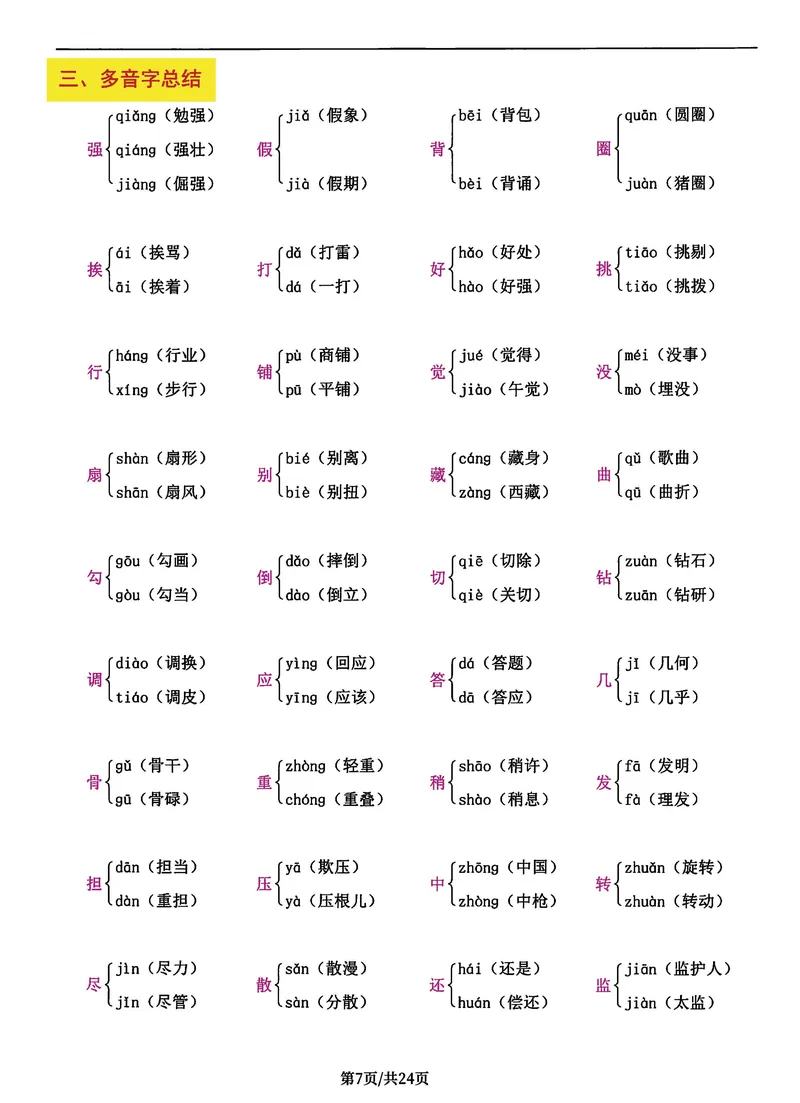 《三年级语文上册总考点清单，史上超全24页！_3年级上册同步教辅合集_3上-语文_三上语文-核心考点》第7页预览