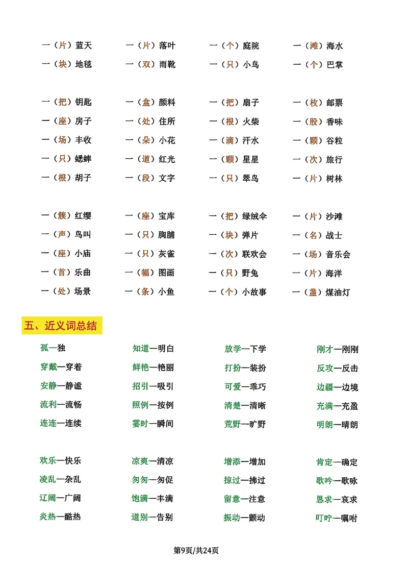 《三年级语文上册总考点清单，史上超全24页！_3年级上册同步教辅合集_3上-语文_三上语文-核心考点》第9页预览