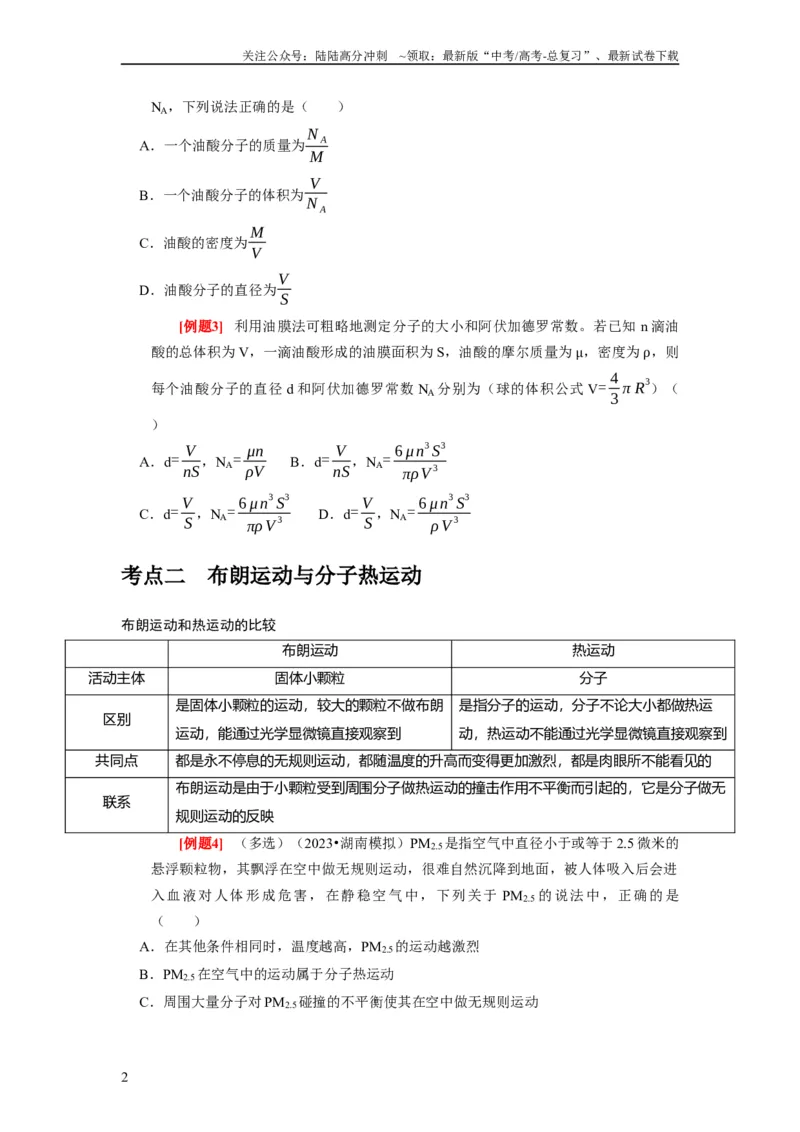 《第31讲　分子动理论内能（原卷版）_04-物理-高考总复习_一轮复习_2024年_2024年高考物理一轮复习考点精讲精练巩固全国通用_资料》第2页预览
