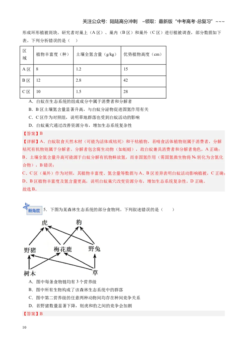 《第31讲生态系统的结构（专项训练）（黑吉辽蒙专用）（教师版）_06-生物-高考总复习_一轮复习_2026年-生物高考一轮复习_2026年高考生物一轮课件+讲义+练习（黑吉辽蒙专用）-G330》第10页预览