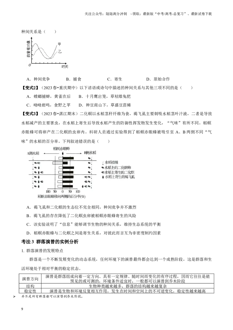 《考点37&考点38群落的结构和演替有关种群和群落的调查（实验）（讲义）（原卷版）_06-生物-高考总复习_一轮复习_2024年_2023-2024学年高三生物一轮复习_资料》第9页预览