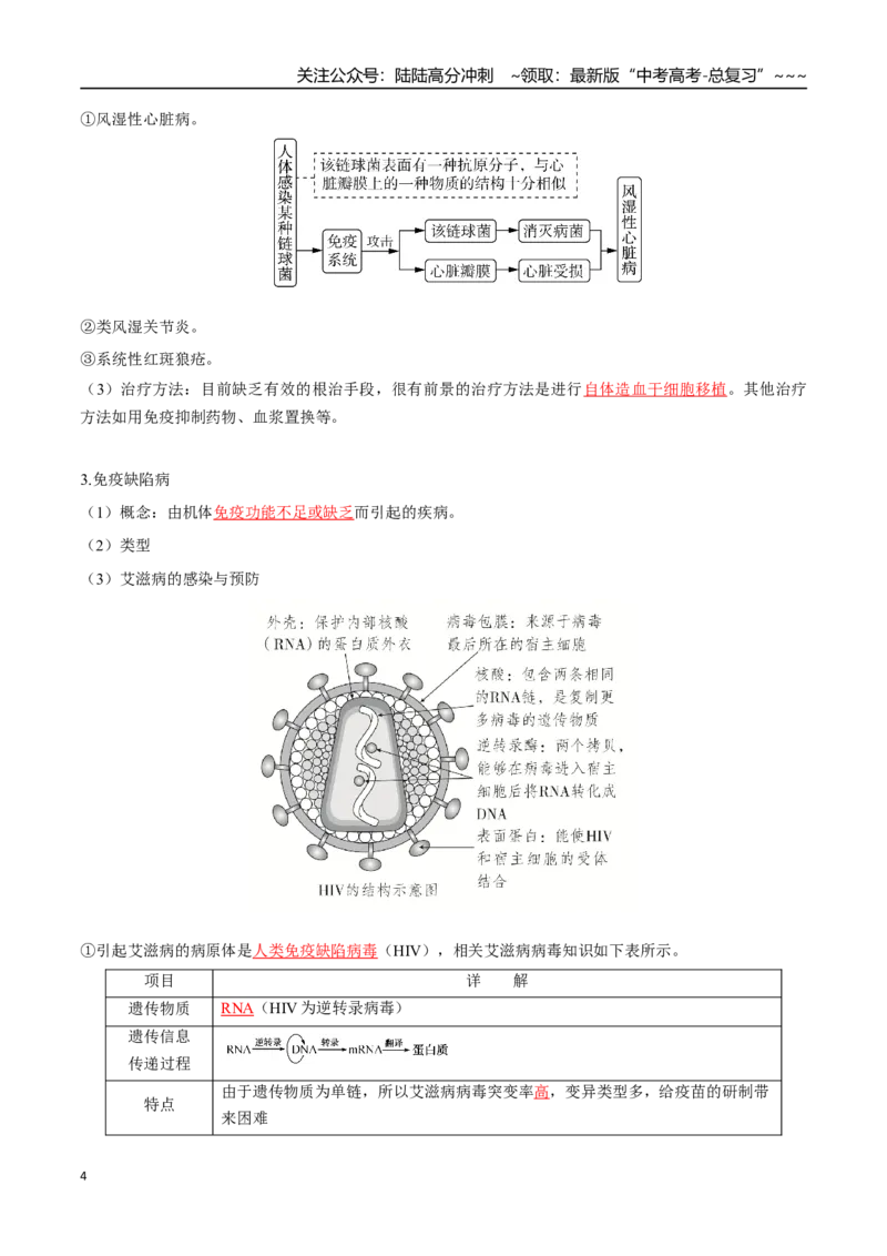 《第29讲免疫失调和免疫学的应用（知识清单）（全国通用）（教师版）_06-生物-高考总复习_一轮复习_2026年-生物高考一轮复习_2026年高考生物一轮复习讲义+练习+课件（新教材新高考）-G55》第4页预览