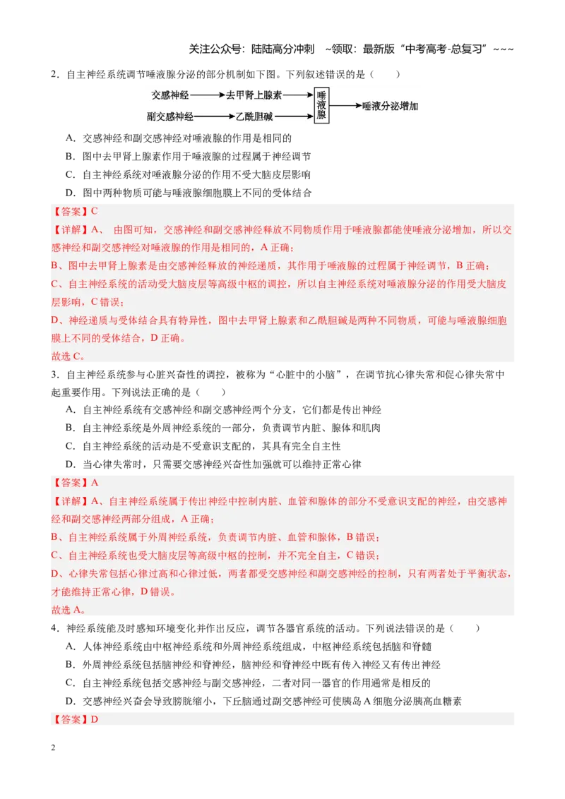 《第25讲神经调节（专项训练）（四川专用）（教师版）_06-生物-高考总复习_一轮复习_2026年-生物高考一轮复习_2026年高考生物一轮课件+讲义+练习（四川专用）-G335》第2页预览