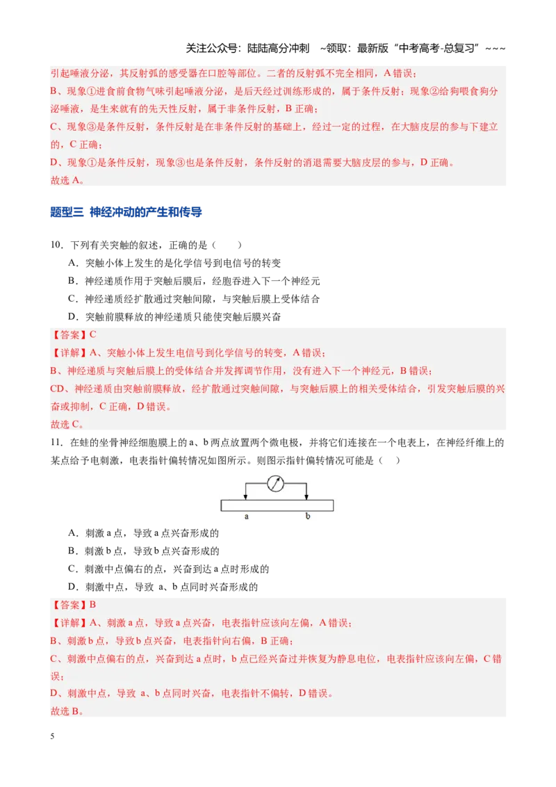 《第25讲神经调节（专项训练）（四川专用）（教师版）_06-生物-高考总复习_一轮复习_2026年-生物高考一轮复习_2026年高考生物一轮课件+讲义+练习（四川专用）-G335》第5页预览