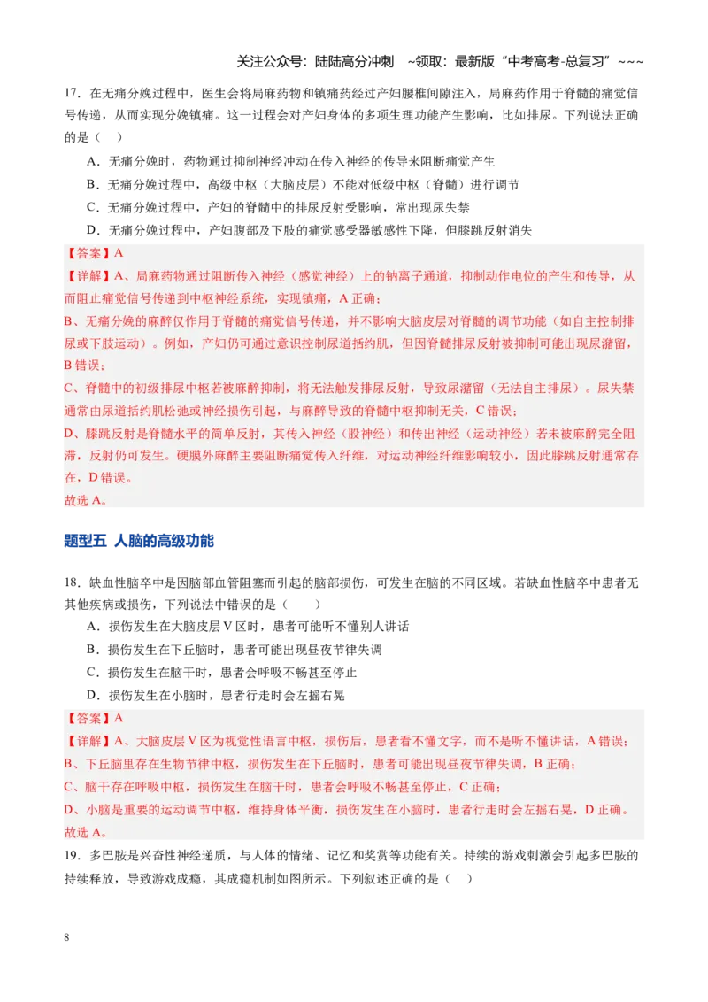 《第25讲神经调节（专项训练）（四川专用）（教师版）_06-生物-高考总复习_一轮复习_2026年-生物高考一轮复习_2026年高考生物一轮课件+讲义+练习（四川专用）-G335》第8页预览