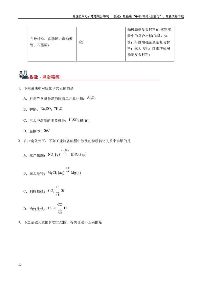 《考点25碳、硅及其化合物、无机非金属材料（学生版）（新教材新高考）_05-化学-高考总复习_一轮复习_2025年_2025年高考化学一轮·考点讲义练习复习讲义（新教材新高考）_资料》第10页预览