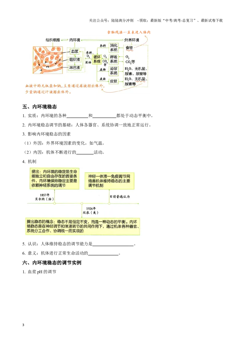《考点28人体的内环境与稳态（讲义）（原卷版）_06-生物-高考总复习_一轮复习_2024年_2023-2024学年高三生物一轮复习_资料》第3页预览