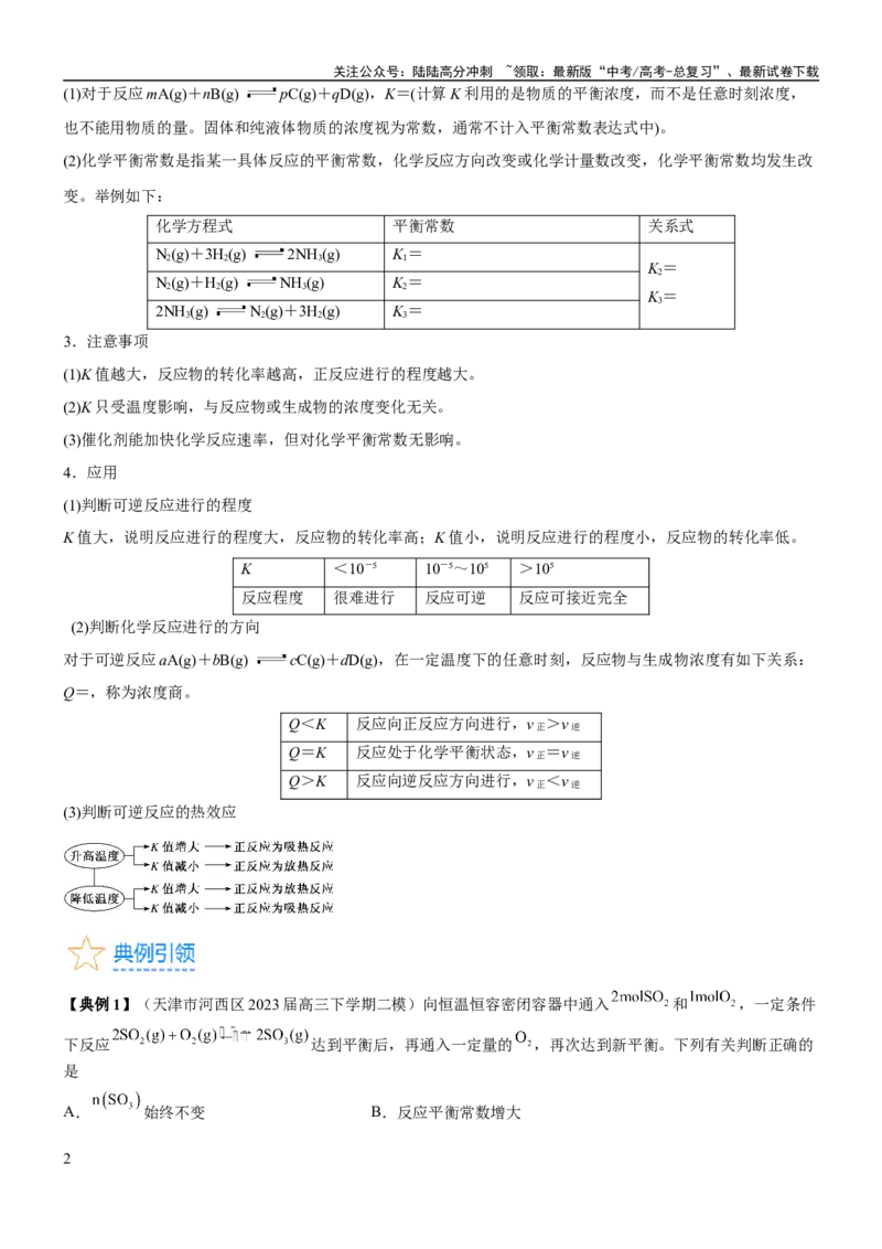 《考点3化学平衡常数及转化率的计算（核心考点精讲精练）-备战2024年高考化学一轮复习考点帮（新高考专用）（解析版）_05-化学-高考总复习_一轮复习_2024年》第2页预览
