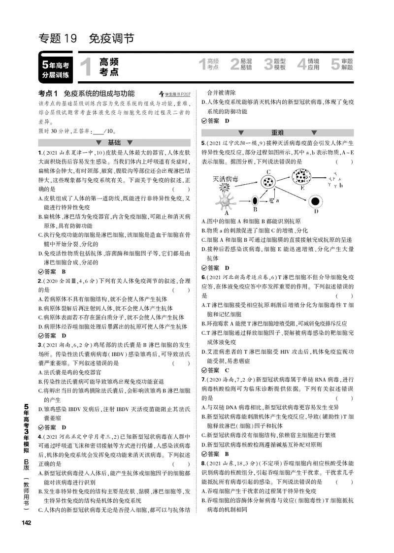 《1_专题19　免疫调节(PDF版）_2023版教学资源包_2023版新高考新教材版选考总复习生物5·3B版_19_专题十九免疫调节_4_专题电子书》第1页预览