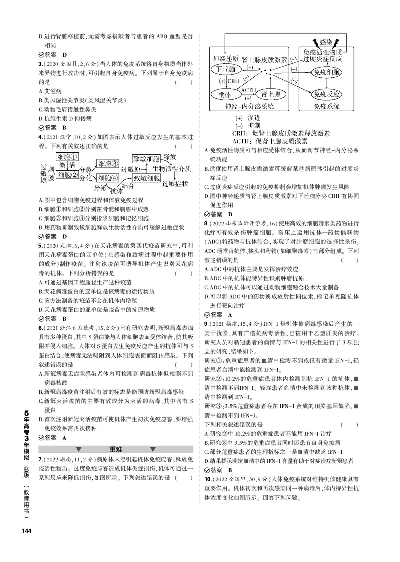 《1_专题19　免疫调节(PDF版）_2023版教学资源包_2023版新高考新教材版选考总复习生物5·3B版_19_专题十九免疫调节_4_专题电子书》第3页预览