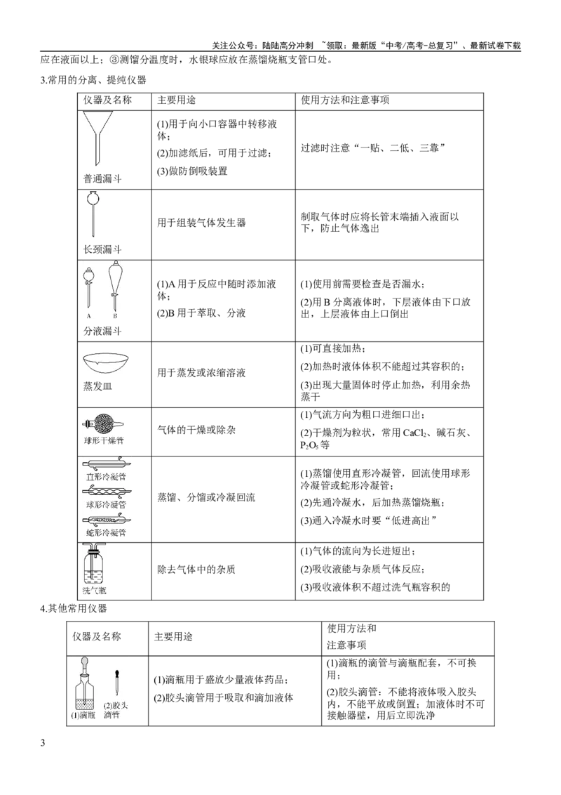 《考点1常见仪器使用和实验基本操作（核心考点精讲精练（解析版）_05-化学-高考总复习_一轮复习_2024年_2024年高考化学一轮复习考点帮（新高考专用）_第10章化学实验基础与探究》第3页预览