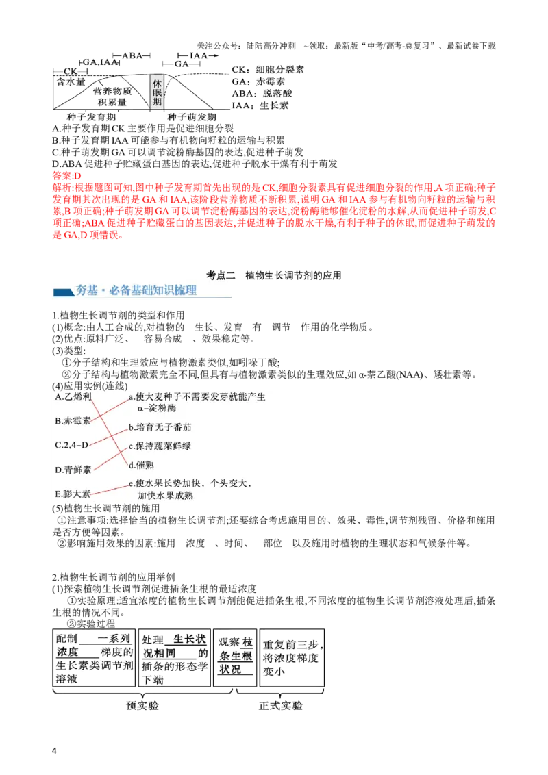 《第32.2讲其他植物激素、植物生长调节剂的应用、环境因素参与调节植物的生命活动（讲义）（教师版）_06-生物-高考总复习_一轮复习_2024年_讲义+练习》第4页预览