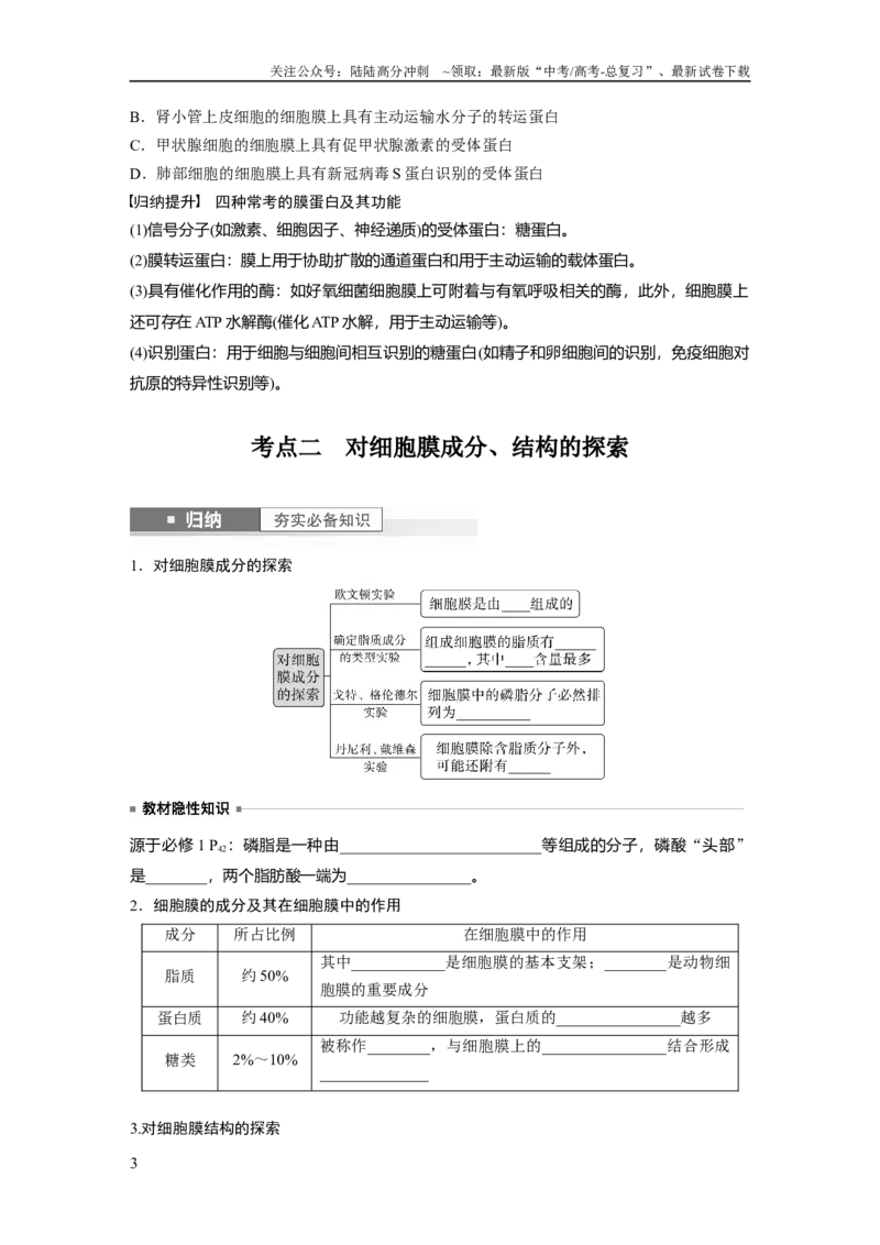 《第2单元　第1课时　细胞膜的结构和功能_06-生物-高考总复习_一轮复习_2024年_2024高考生物大一轮复习课件讲义新人教版知识总结_2024年高考生物一轮复习讲义（新人教版）_大一轮复习讲义》第3页预览