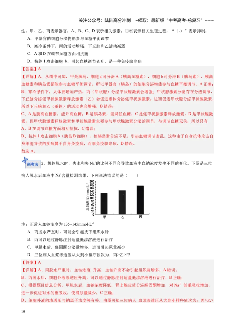 《第27讲体液调节与神经调节的关系（专项训练）（四川专用）（教师版）_06-生物-高考总复习_一轮复习_2026年-生物高考一轮复习_2026年高考生物一轮课件+讲义+练习（四川专用）-G335》第10页预览