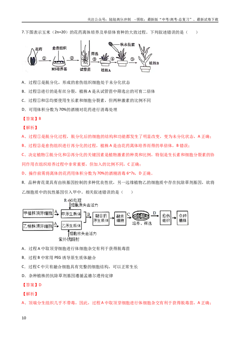 《考点12细胞工程与胚胎工程（解析版）_06-生物-高考总复习_二轮复习_2024年_2024年高考生物二轮复习考点归纳与解题策略新高考_资料》第10页预览