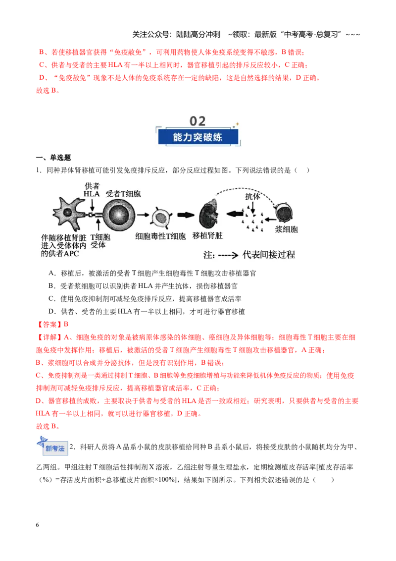 《第32讲免疫失调和免疫学的应用（专项训练）（福建专用）（教师版）_06-生物-高考总复习_一轮复习_2026年-生物高考一轮复习_2026年高考生物一轮课件+讲义+练习（福建专用）-G328》第6页预览