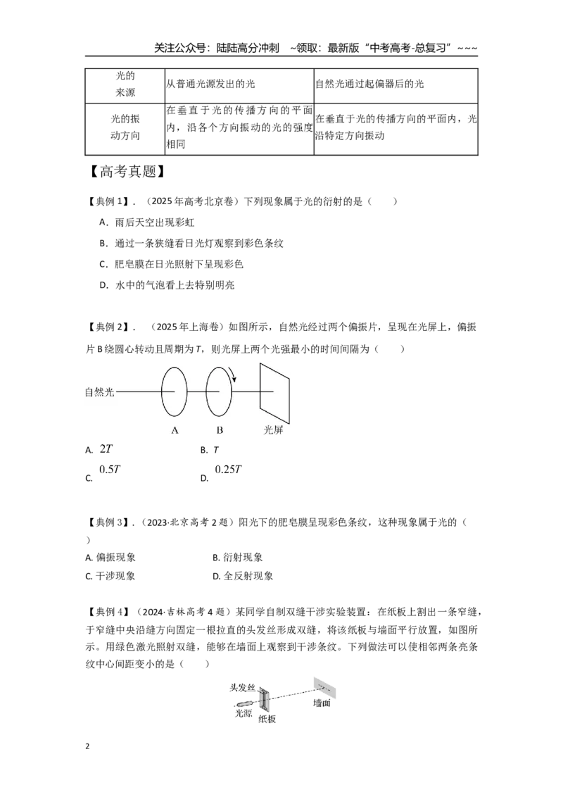 《考点126光的衍射和偏振（学生版）_04-物理-高考总复习_一轮复习_2026年-物理高考一轮复习_2026年高考物理一轮复习重点考点解读与针对性精讲练-G449_资料_2026版》第2页预览