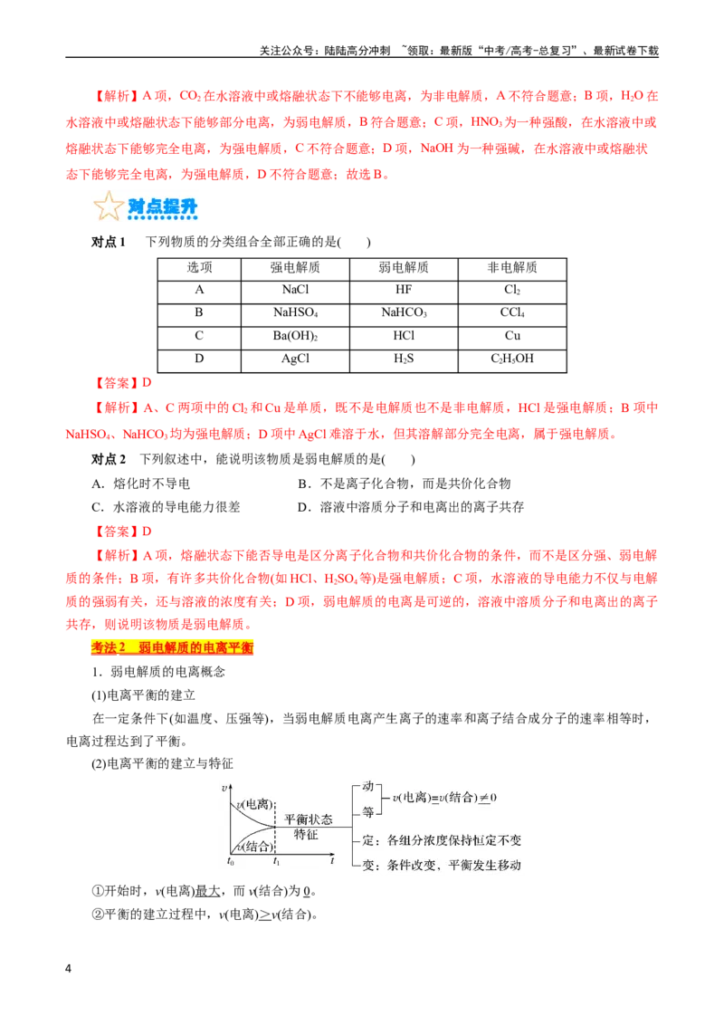 《考点26弱电解质的电离(核心考点精讲精练)_05-化学-高考总复习_一轮复习_2024年_2024年高考化学一轮复习考点帮（全国通用）_考点26弱电解质的电离（核心考点精讲精练）（全国通用）》第4页预览