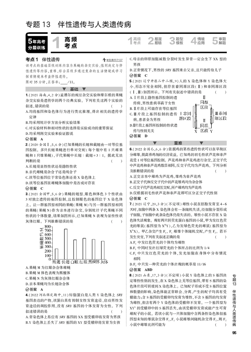 《1_专题13　伴性遗传与人类遗传病(PDF版）_2023版教学资源包_2023版新高考新教材版选考总复习生物5·3B版_13_专题十三伴性遗传与人类遗传病_4_专题电子书》第1页预览
