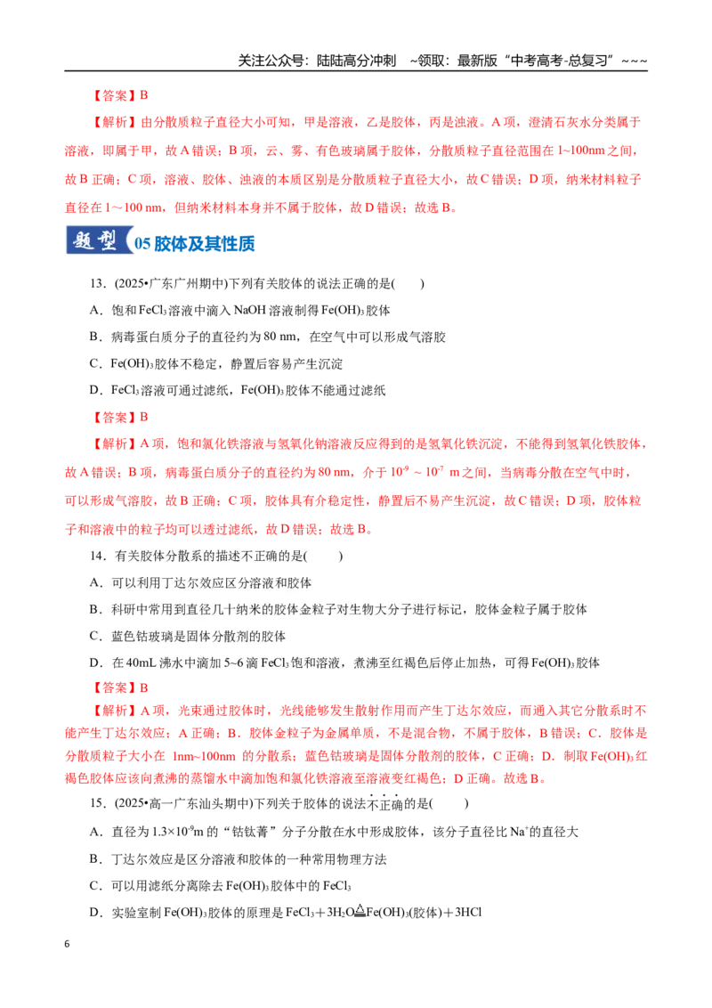 《第01讲物质的分类及转化（专项训练）（全国通用）（教师版）_05-化学-高考总复习_一轮复习_2026年-化学高考一轮复习_2026年高考化学一轮复习讲义+练习+课件（新教材新高考）-G55_2026版》第6页预览