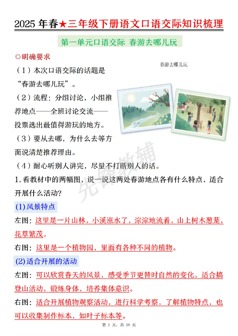 《三年级（下）语文口语交际知识梳理_3年级下册同步教辅_3下-语文_三下语文重点必背》第1页预览