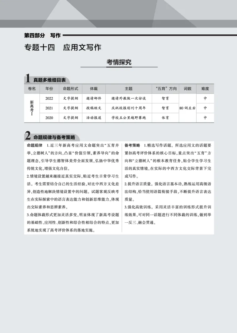 《1_专题十四应用文写作_2023版教学资源包_2023版新高考新教材版高考总复习英语5·3B版_4_第四部分写作_1_专题十四　应用文写作_4_专题电子书》第1页预览