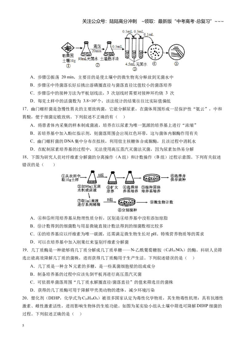 《第38讲微生物的培养技术和应用（专项训练）（四川专用）（学生版）_06-生物-高考总复习_一轮复习_2026年-生物高考一轮复习_2026年高考生物一轮课件+讲义+练习（四川专用）-G335》第5页预览