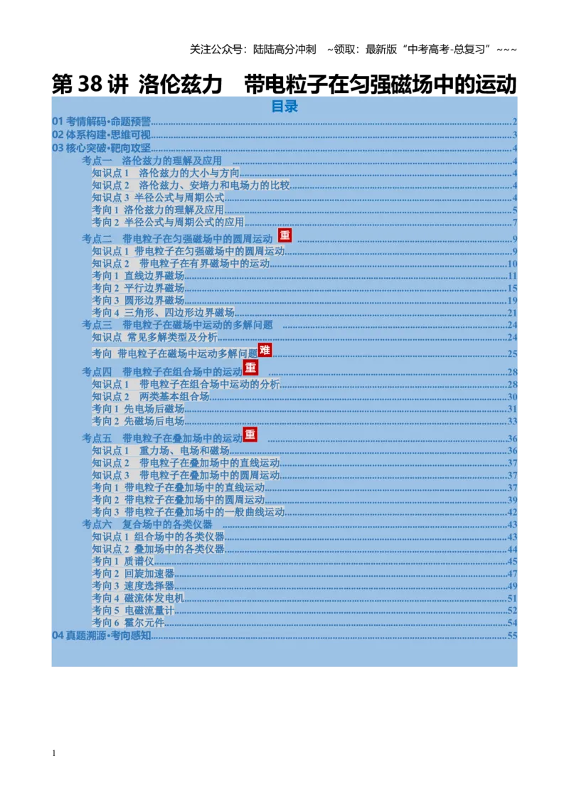 《第38讲洛伦兹力带电粒子在匀强磁场中的运动（复习讲义）（福建专用）（教师版）_04-物理-高考总复习_一轮复习_2026年-物理高考一轮复习》第1页预览