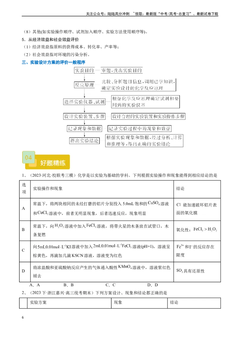 《题型06实验操作、现象和结论的正误判断-（原卷版）_05-化学-高考总复习_专项复习_2025年_2025年高考化学实验常考题型精讲练》第6页预览