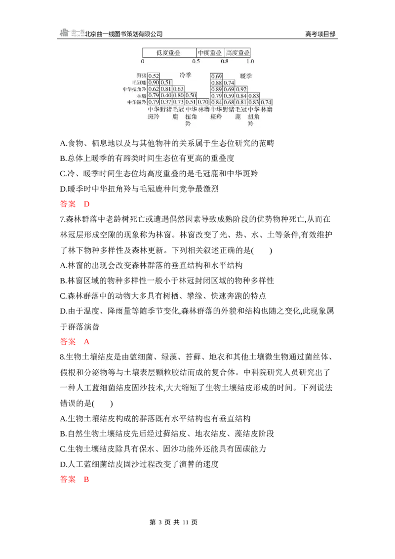 《1_专题过关检测练Word-第19章　群落及其演替_2026版教学资源包_202653高考总复习A版_新高考_生物_教师A版2026年.新高考版.生物.53_第4部分生物与环境_第19章群落及其演替_6_专题检测》第3页预览