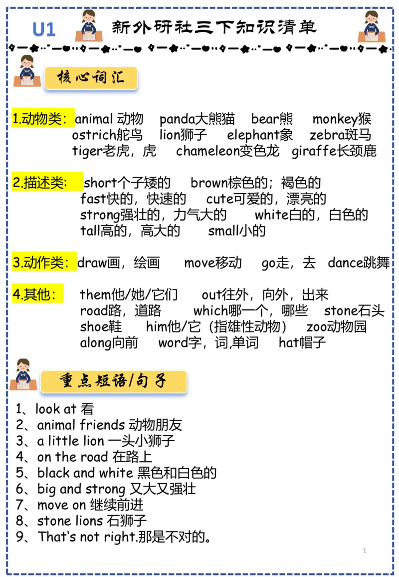 《三年级（下）英语知识点清单《外研版》_3年级下册同步教辅_3下-英语_英语外研版资料》第1页预览