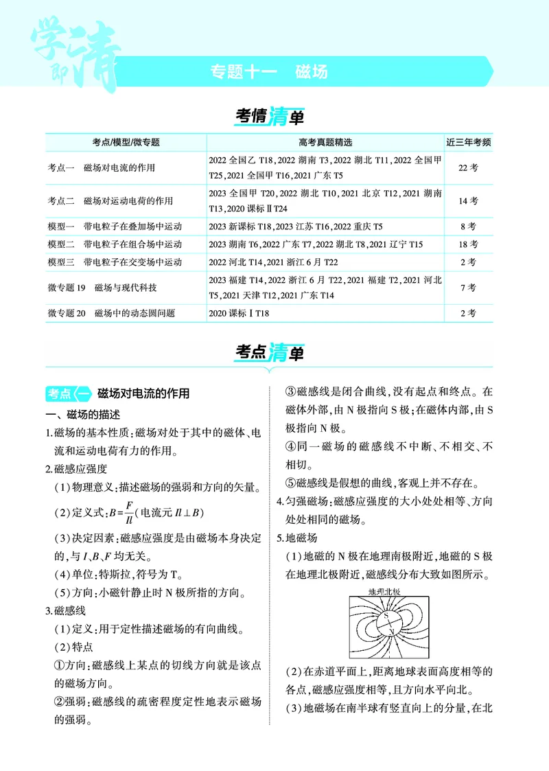 《1_4.22025版5·3A版新高考版专题十一教师用书pdf_2025版教学资源包_（总复习系列）2025版《5年高考3年模拟》新高考版A版（⭐全科）_2025版.新高考版.选考总复习.物理.5·3A版_专题十一磁场》第1页预览