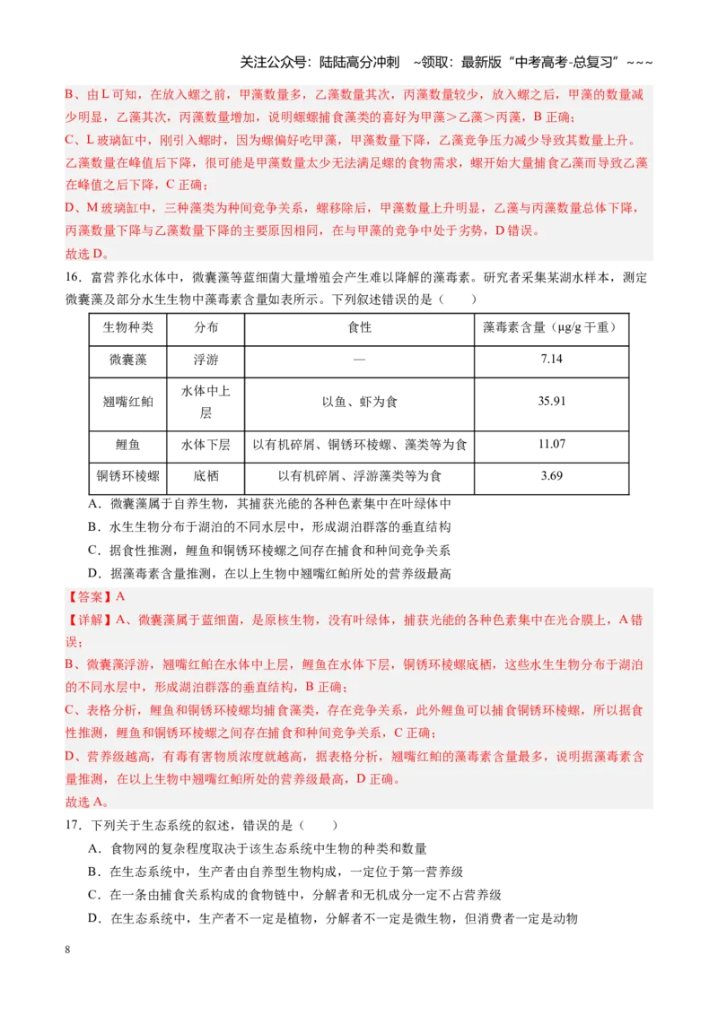 《第34讲生态系统的结构（专项训练）（四川专用）（教师版）_06-生物-高考总复习_一轮复习_2026年-生物高考一轮复习_2026年高考生物一轮课件+讲义+练习（四川专用）-G335》第8页预览