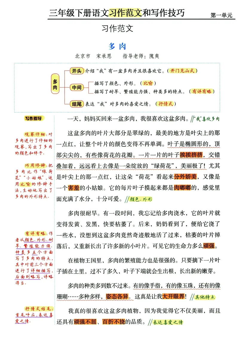 《三年级（下）语文1-8单元《习作范文及技巧点拨》_3年级下册同步教辅_3下-语文_三下语文作文》第2页预览