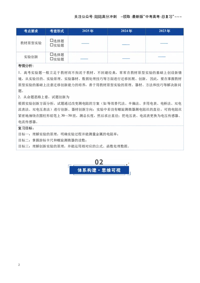 《第34讲重点实验：测量金属丝的电阻率（复习讲义）（安徽专用）（教师版）_04-物理-高考总复习_一轮复习_2026年-物理高考一轮复习_2026年高考物理一轮课件+讲义+练习（安徽专用）-G326》第2页预览