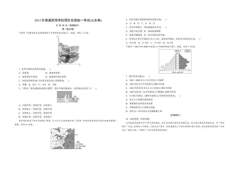 《2012年高考真题地理(山东卷)（含解析版）(1)_地理_2027年高考地理专项复习_2008年-2026年地理高考真题-G427_2008-2020年高考_地方卷_山东高考地理08-21_山东高考地理_A3版》第1页预览