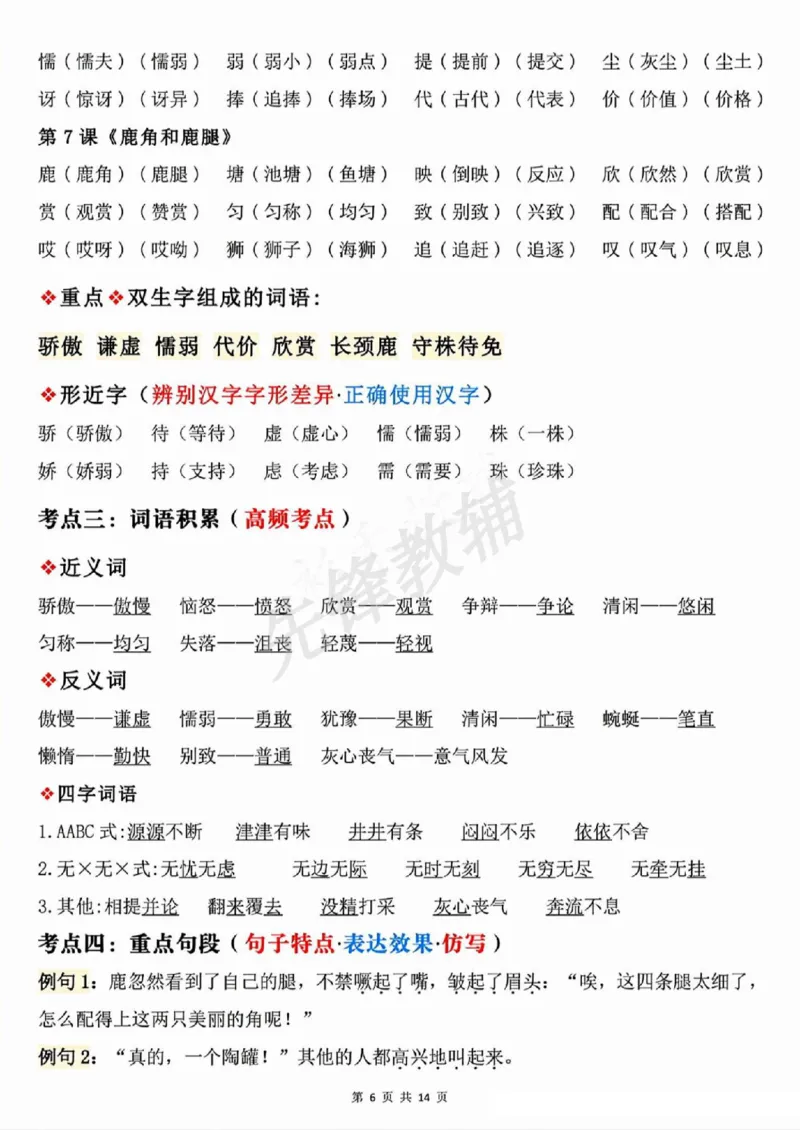 《三年级（下）语文期中覆盖式复习1-4单元重点_3年级下册同步教辅_3下-语文_三下语文核心考点》第6页预览