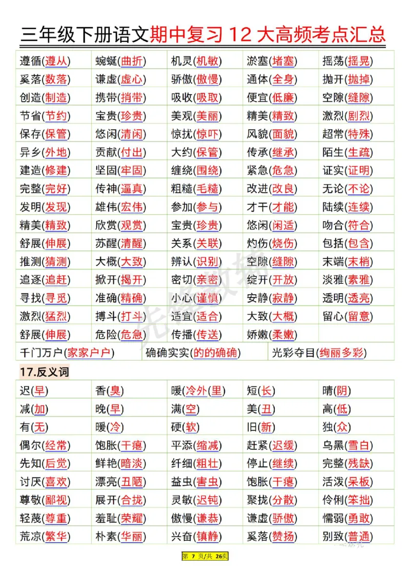 《三年级（下）语文期中复习12大高频考点汇总_3年级下册同步教辅_3下-语文_三下语文核心考点》第7页预览