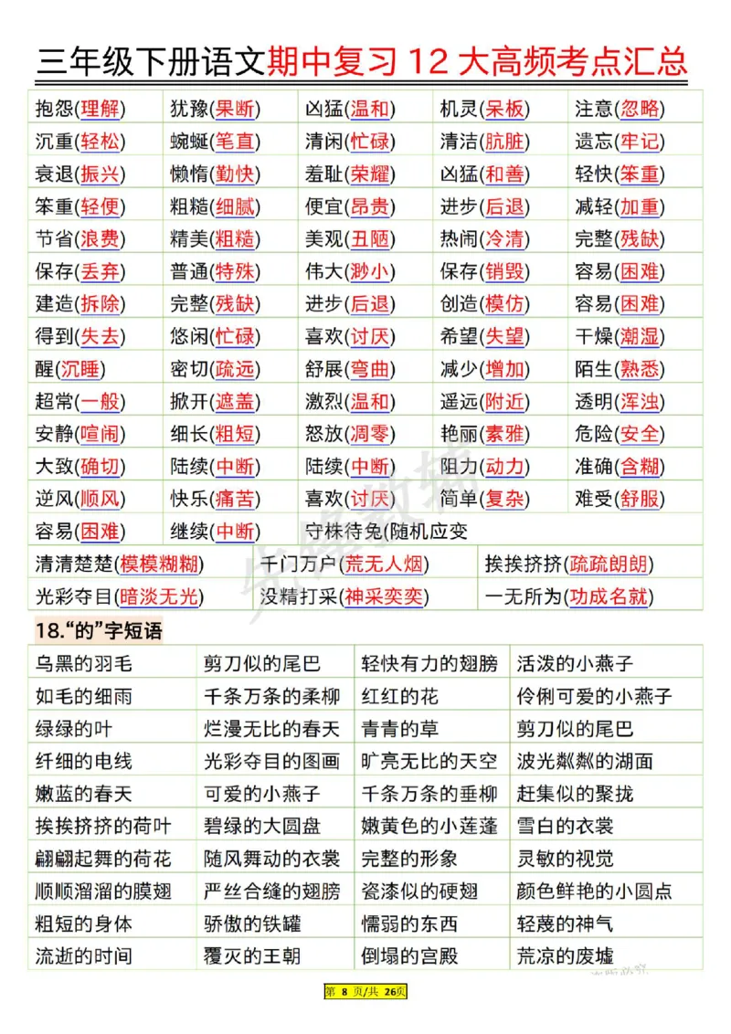 《三年级（下）语文期中复习12大高频考点汇总_3年级下册同步教辅_3下-语文_三下语文核心考点》第8页预览