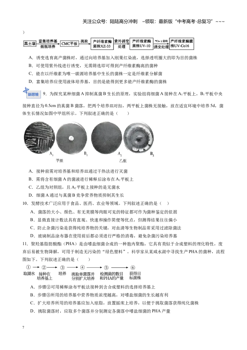 《第35讲微生物的培养技术和应用（专项训练）（黑吉辽蒙专用）（教师版）_06-生物-高考总复习_一轮复习_2026年-生物高考一轮复习_2026年高考生物一轮课件+讲义+练习（黑吉辽蒙专用）-G330》第7页预览