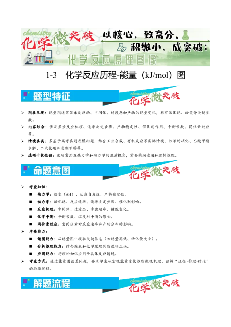 《1-3化学反应历程-能量（kJmol）图（教师版）_高考一二三轮复习_化学_2026年-化学高考专项复习_22026年高考化学培优微突破讲义（全国通用）》第1页预览