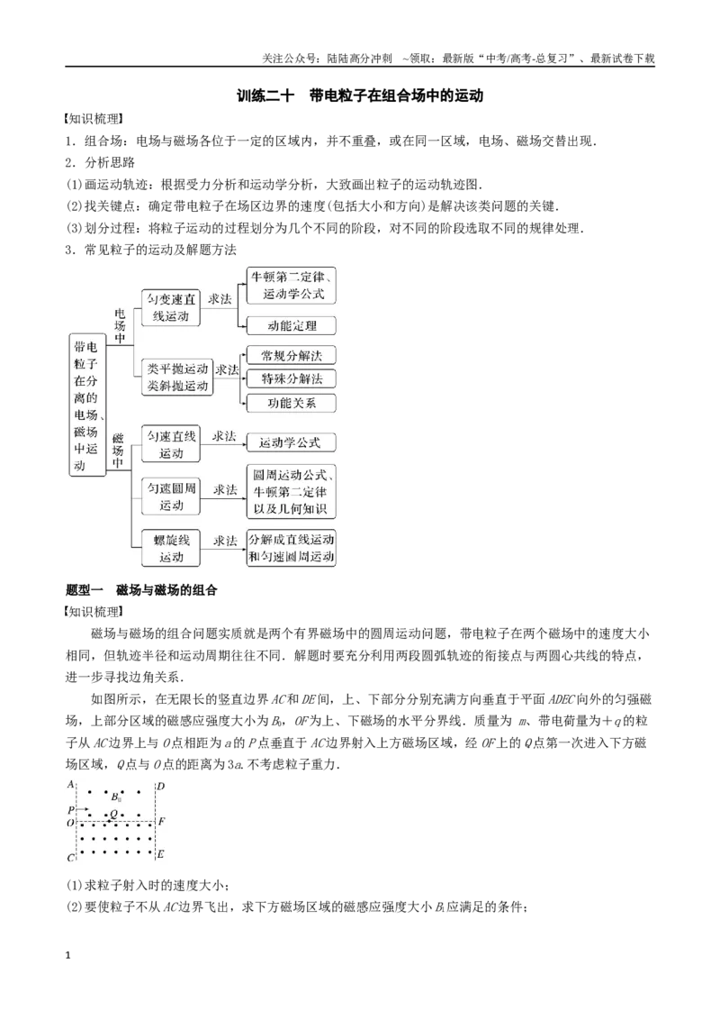 《训练二十带电粒子在组合场中的运动-备战高考物理一轮复习专题复习与训练(原卷版）_04-物理-高考总复习_一轮复习_2024年_2024年高考物理专题复习与训练一轮复习专题题型练习题_资料》第1页预览