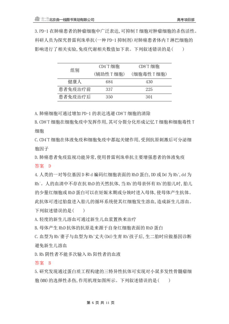 《1_专题过关检测练Word-第16章　免疫调节_2026版教学资源包_202653高考总复习A版_新高考_生物_教师A版2026年.新高考版.生物.53_第3部分稳态与调节_第16章免疫调节_6_专题检测》第6页预览