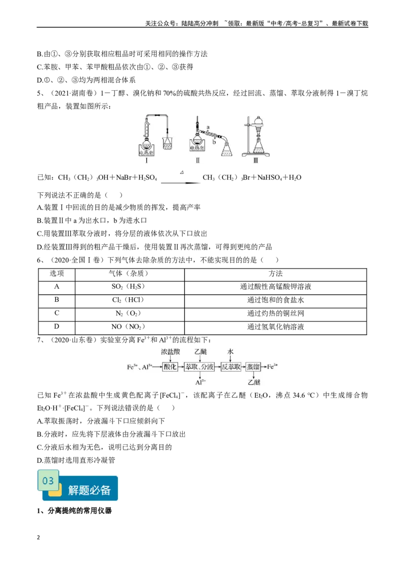 《题型03物质的分离、提纯与检验-（学生版）-10页_05-化学-高考总复习_专项复习_2025年_2025年高考化学实验常考题型精讲练_资料》第2页预览
