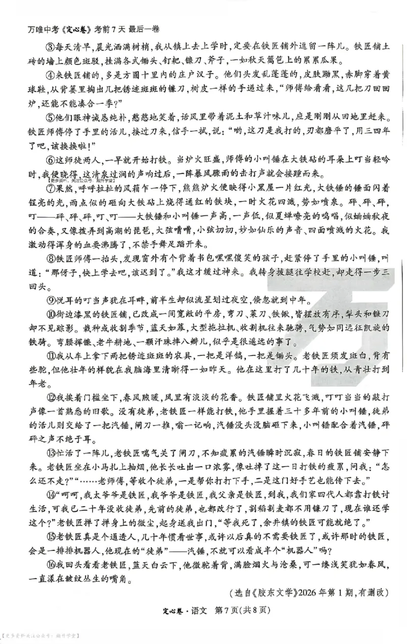 《定心卷语文（试卷+答题卡）_2026版《万唯中考定心卷》7科多省合集_万唯2026版中考《万唯定心卷》7科全套（山东）》第7页预览