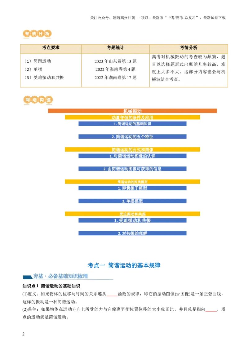 《第34讲机械振动（讲义）（原卷版）_04-物理-高考总复习_一轮复习_2024年_2024年高考物理一轮复习讲练测（讲义+练习+课件）（新高考）_讲义+练习_第34讲机械振动（讲义）》第2页预览