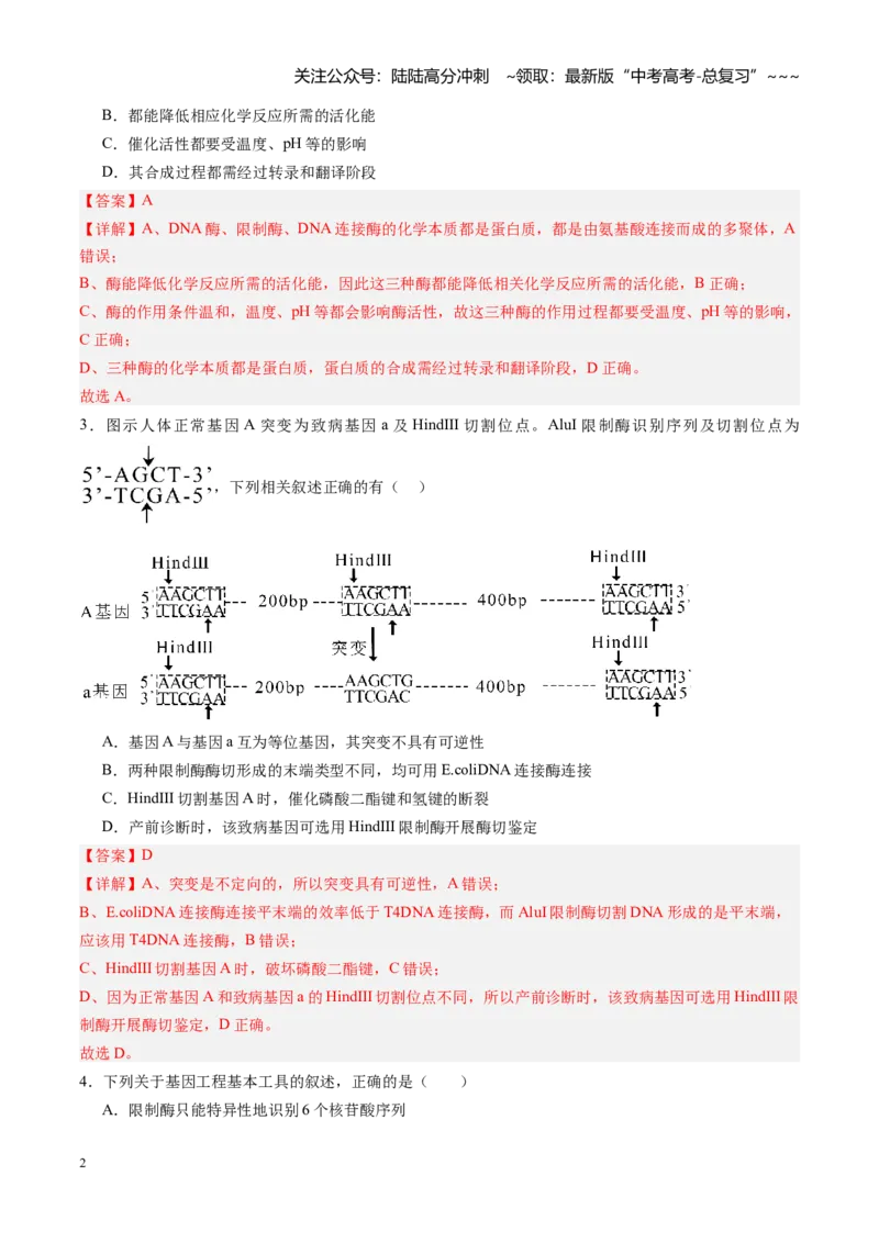 《第39讲基因工程以及生物技术的安全性和伦理问题（专项训练）（黑吉辽蒙专用）（教师版）_06-生物-高考总复习_一轮复习_2026年-生物高考一轮复习》第2页预览